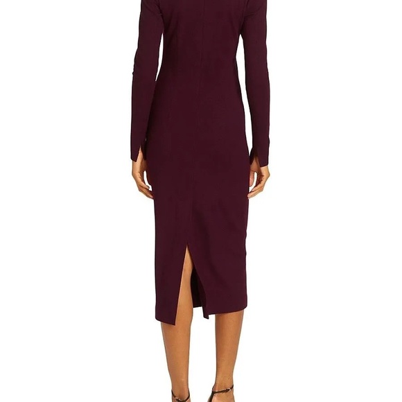 Adam Lippes $1590 Wool Twisted Neck Long Sleeve Midi Dress in Merlot - Picture 6 of 7